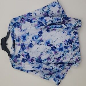 Rose & Olive Blue, White & Purple Watercolor Floral Pullover Top S